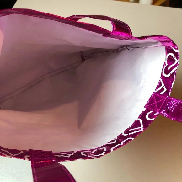 NWT Pink Shiny Tote Bag with Hearts - Picture 3 of 4
